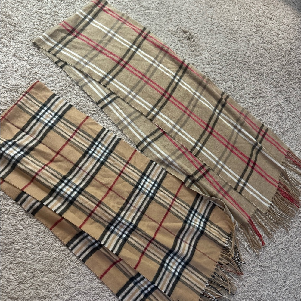 V. FRAAS Tan and Red Plaid Scarf